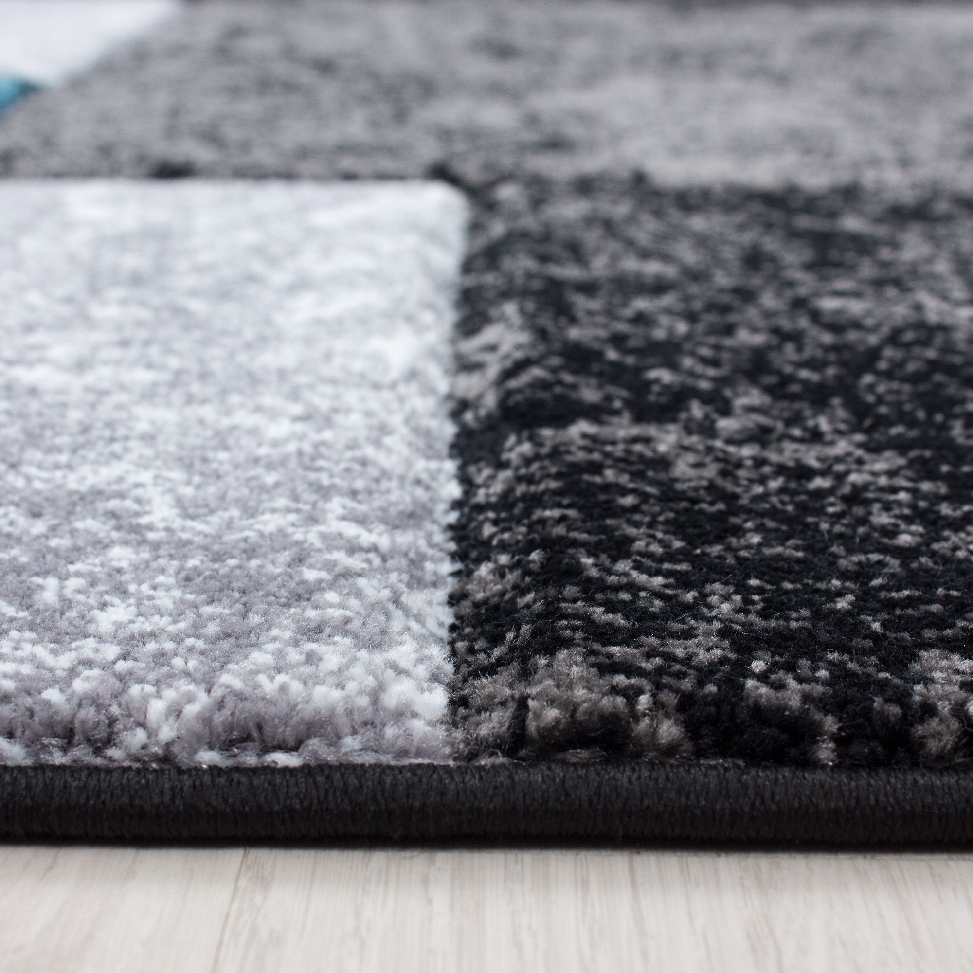 Kurzflorteppiche, Kariert Design, Farbe Türkis, Teppich für Wohnzimmer, Rücken aus Jute