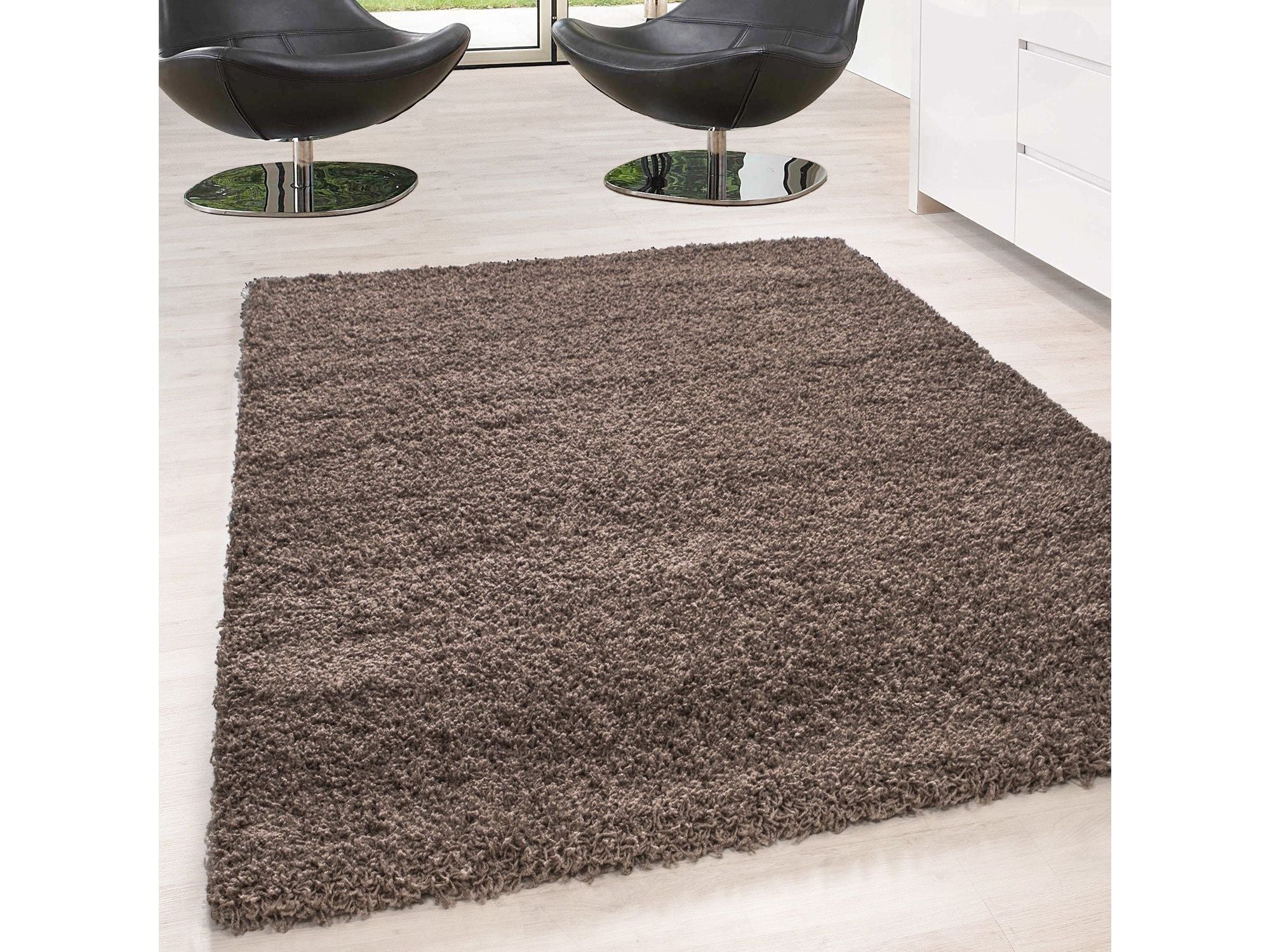 Hochflor Langflor Wohnzimmer DREAM Shaggy Teppich Unifarbe Florhöhe 5cm Mocca