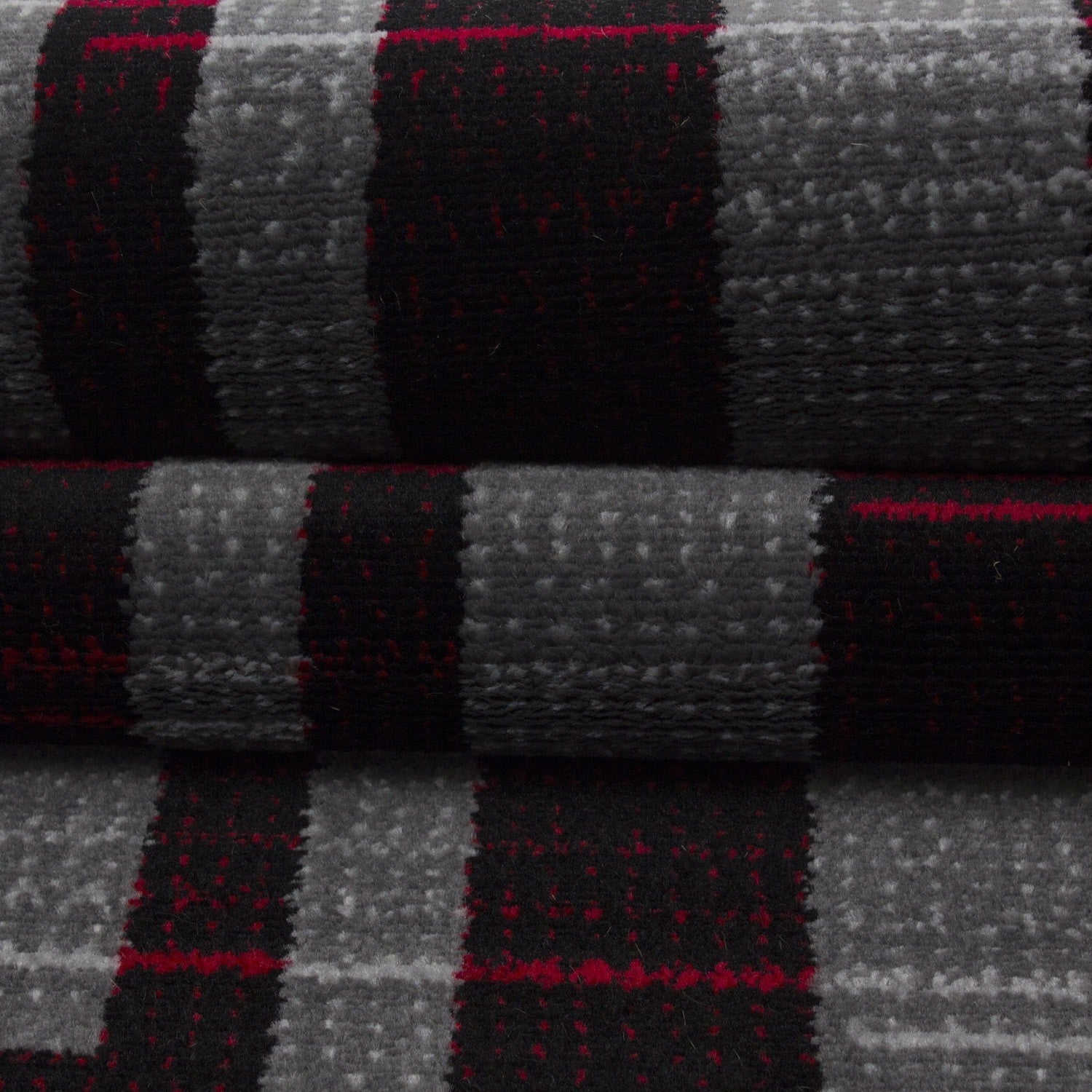 Designer Wohnzimmer Jugendzimmer Teppich mit Blockmuster kariert Schwarz-Rot