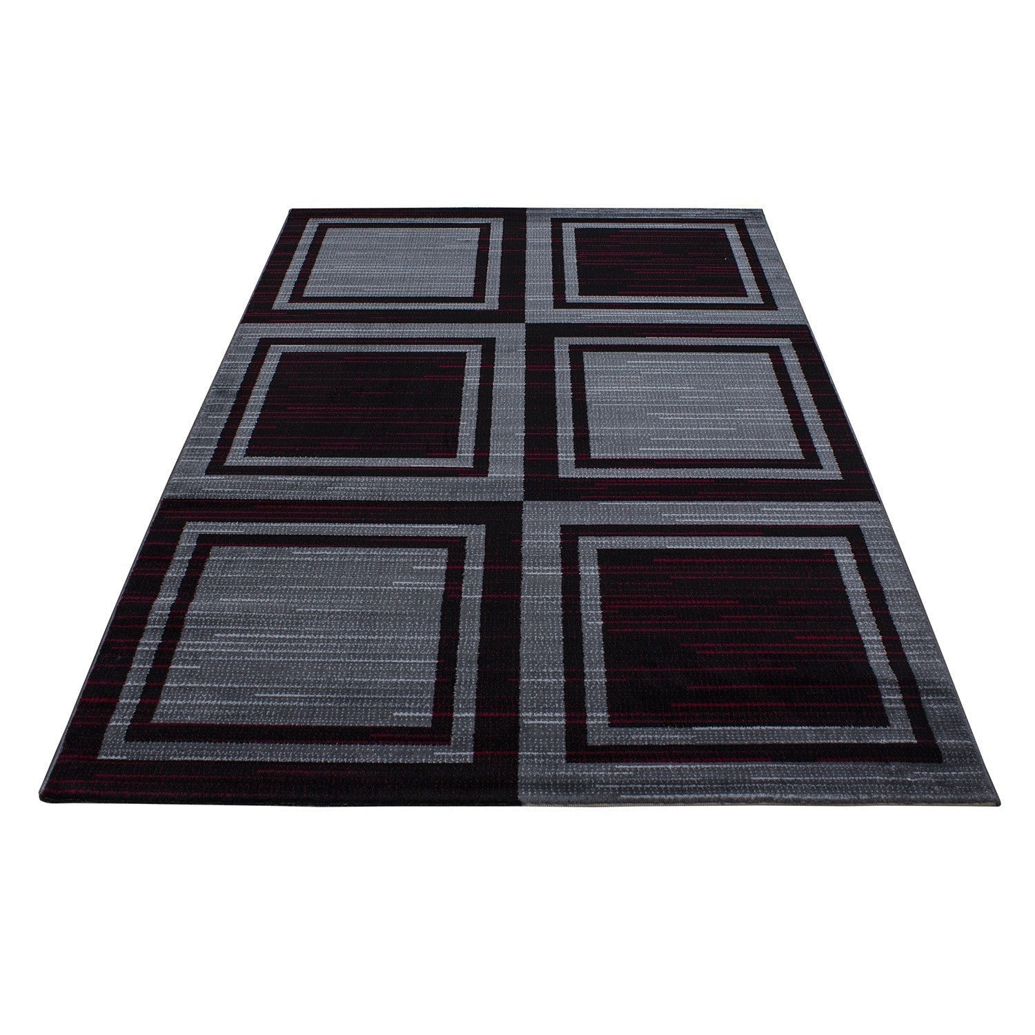 Designer Wohnzimmer Jugendzimmer Teppich mit Blockmuster kariert Schwarz-Rot