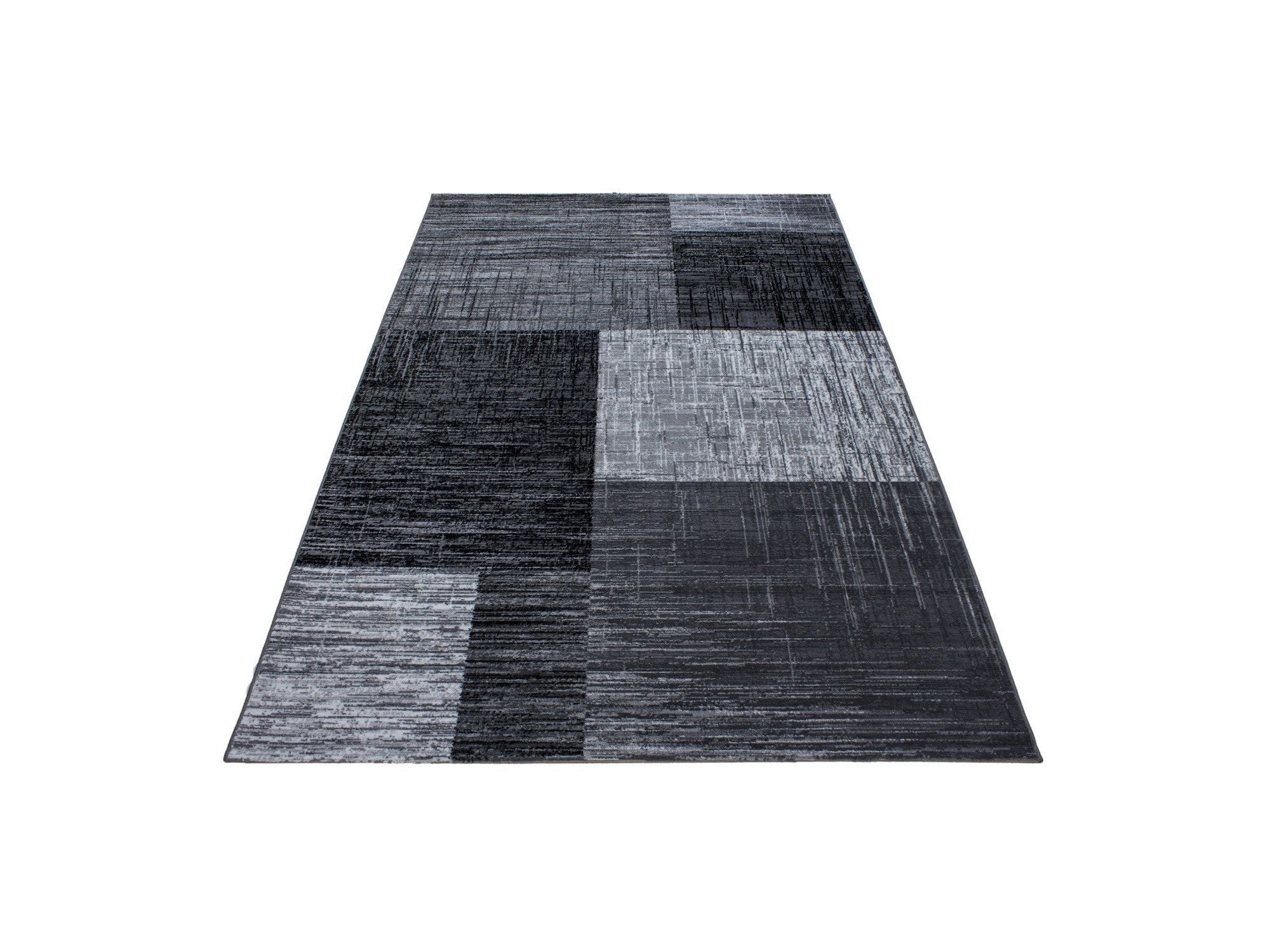 Designer Teppich Modern Kariert Muster Kurzflor Meliert Schwarz Grau Weiss