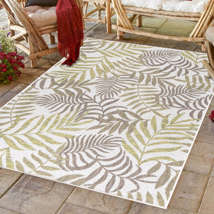 Outdoor rugs, palm tree design, beige color, rug for terrace, balcony, kitchen, polypropylene backing