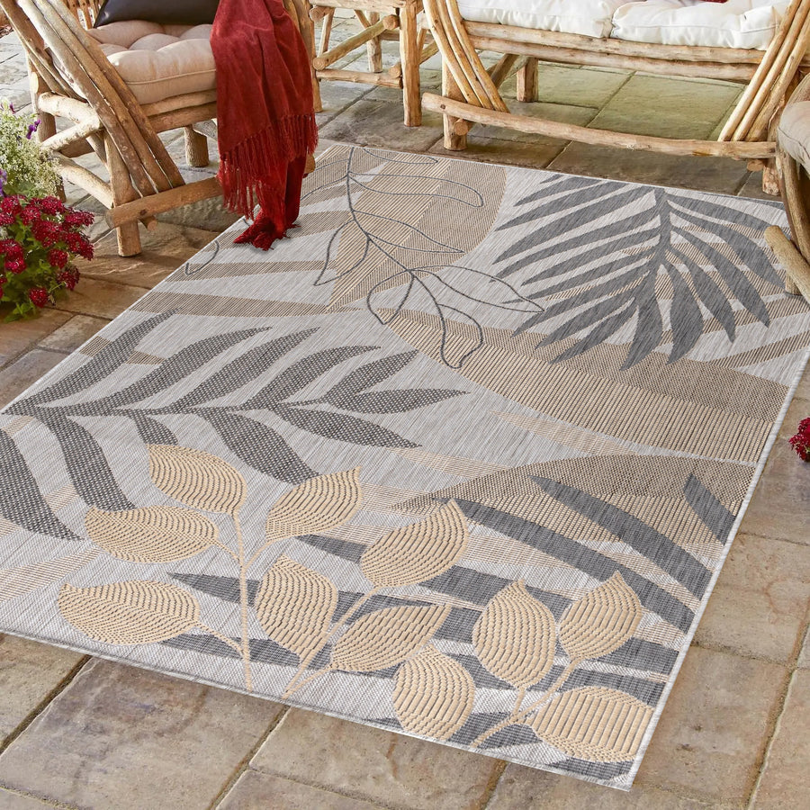 Outdoor rugs, palm tree design, beige color, rug for terrace, balcony, kitchen, polypropylene backing