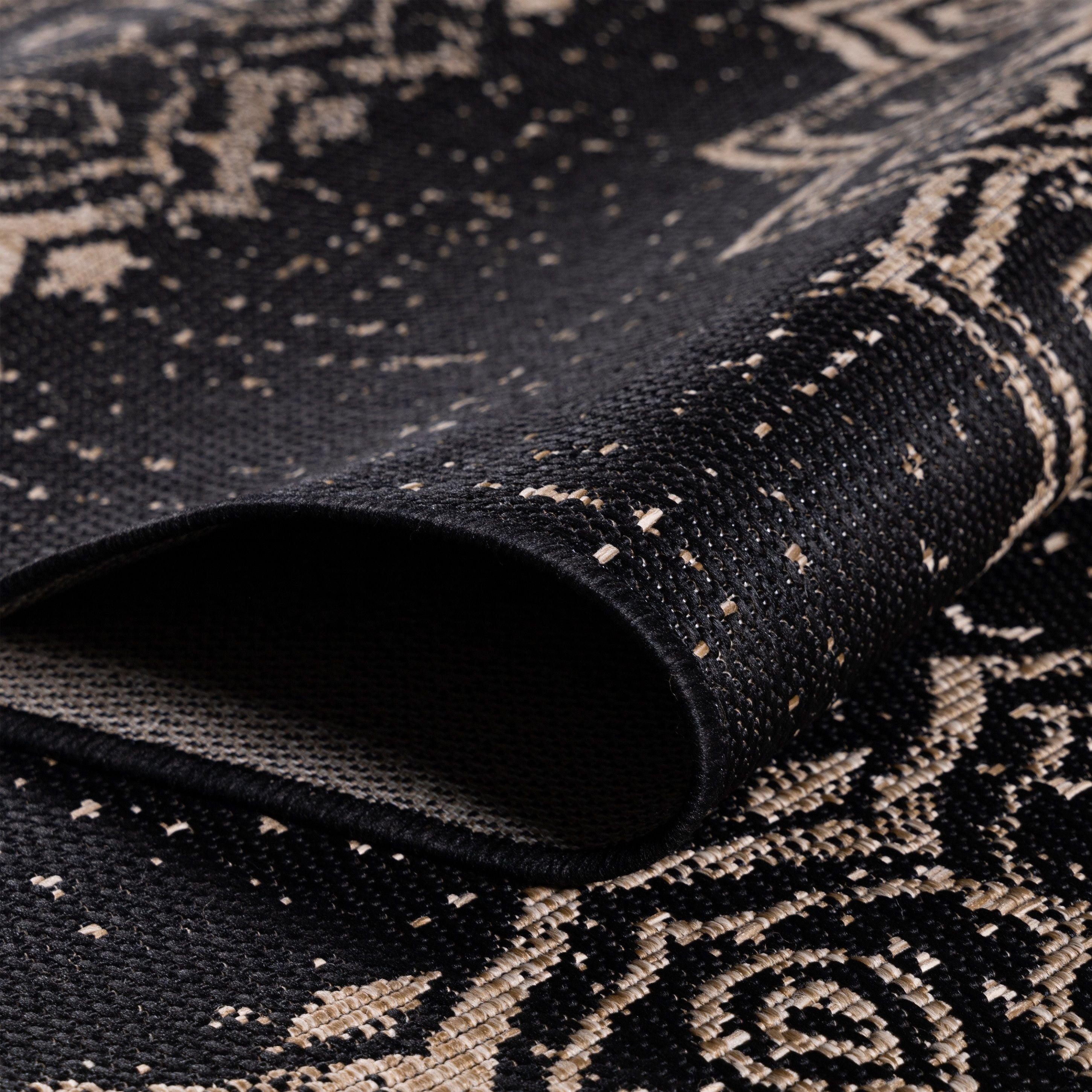 Outdoorteppiche, Vintage Design, Farbe Schwarz, Teppich für Terasse-Balkon-Küche, Rücken aus Polypropylen