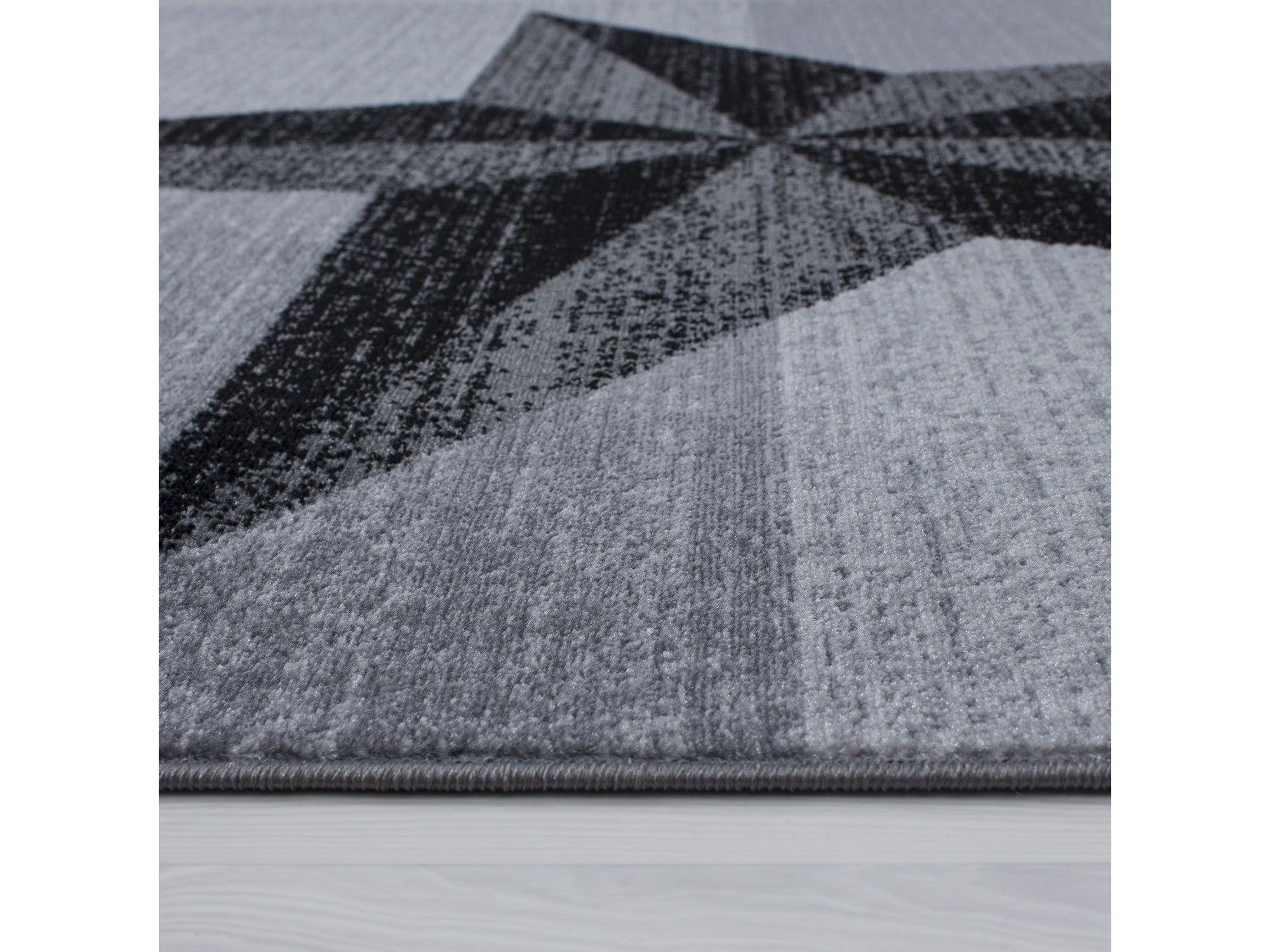 Designer Teppich Modern Stern Muster Kurzflor Meliert Schwarz Grau Turkis Weiss