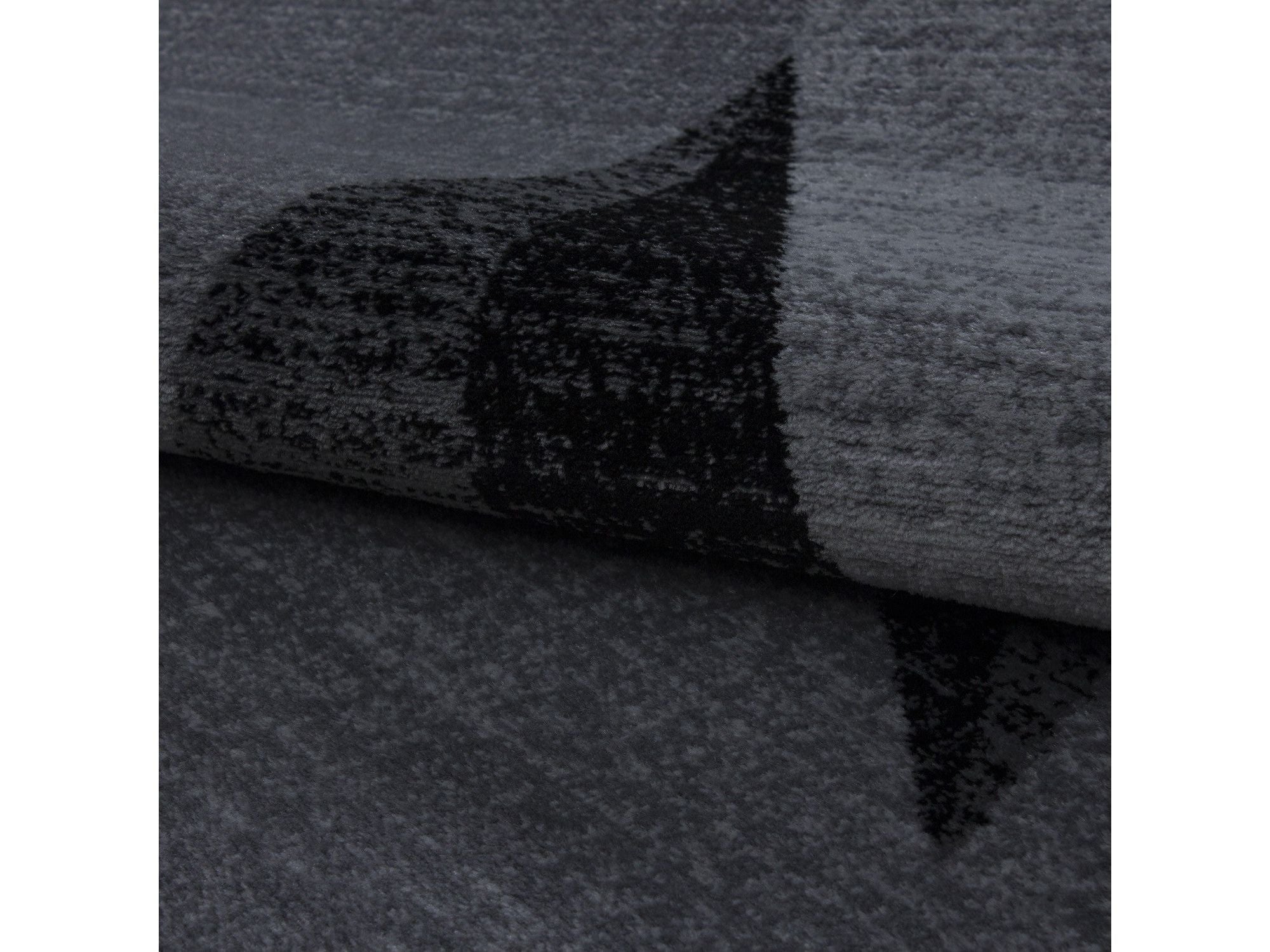 Designer Teppich Modern Stern Muster Kurzflor Meliert Schwarz Grau Turkis Weiss