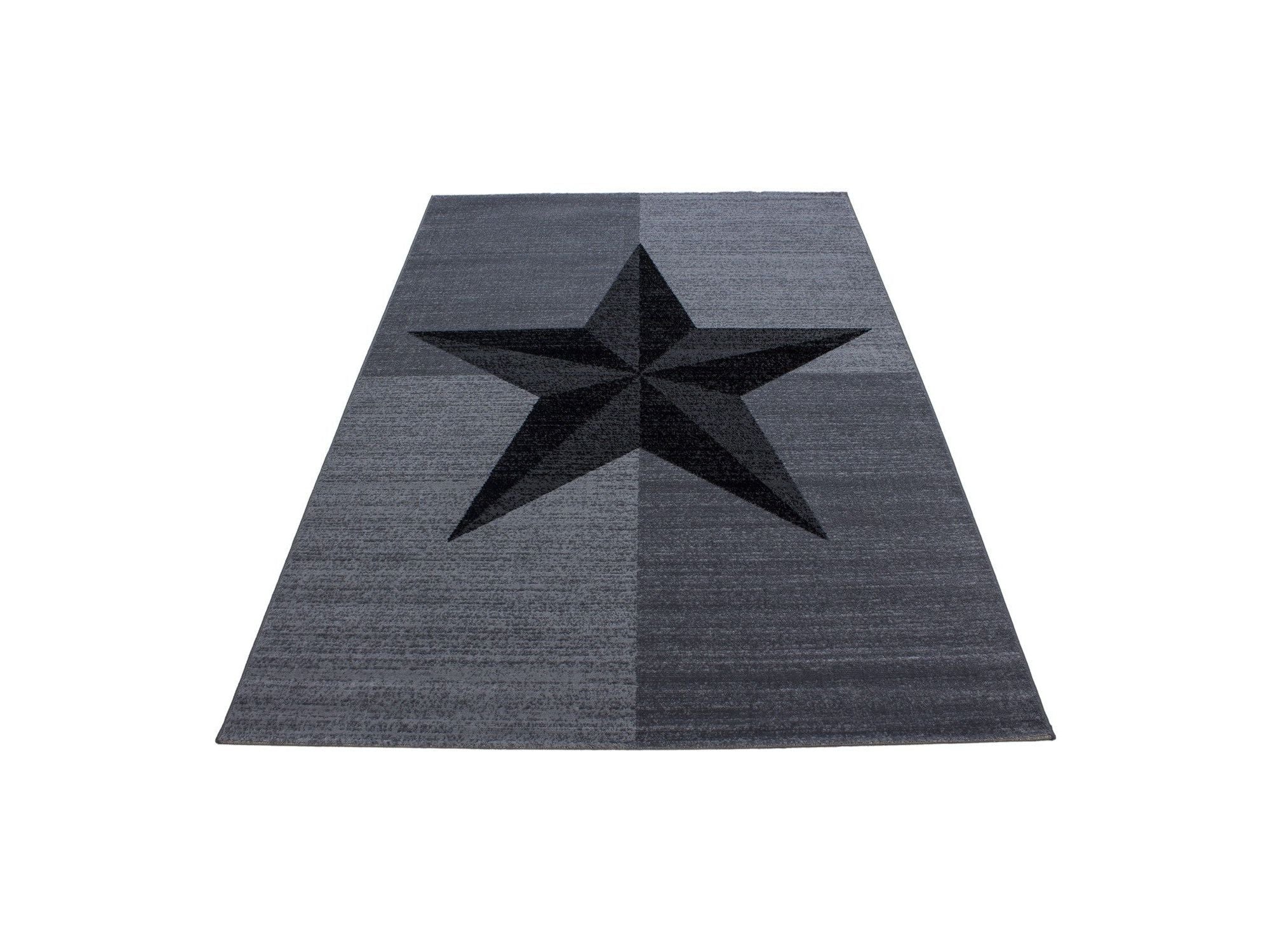 Designer Teppich Modern Stern Muster Kurzflor Meliert Schwarz Grau Turkis Weiss