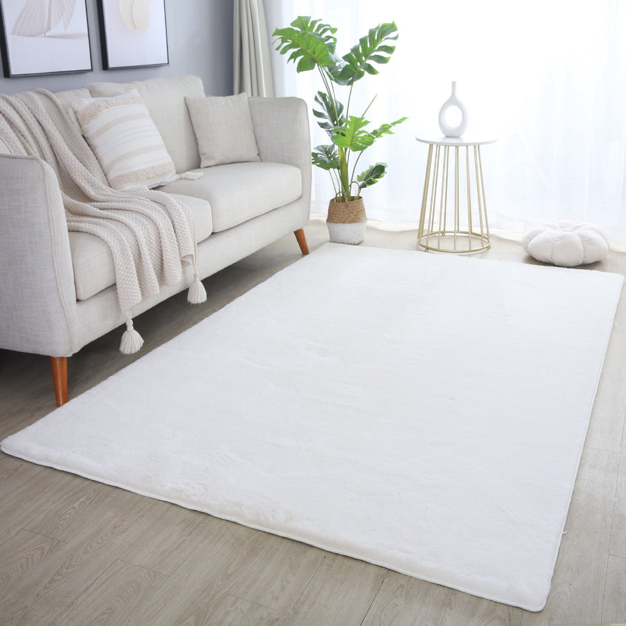 Unicolor Hochflor Teppich: Creme & Baumwolle
