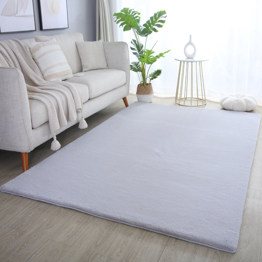 Unicolor Hochflor Teppich: Silber & Baumwolle