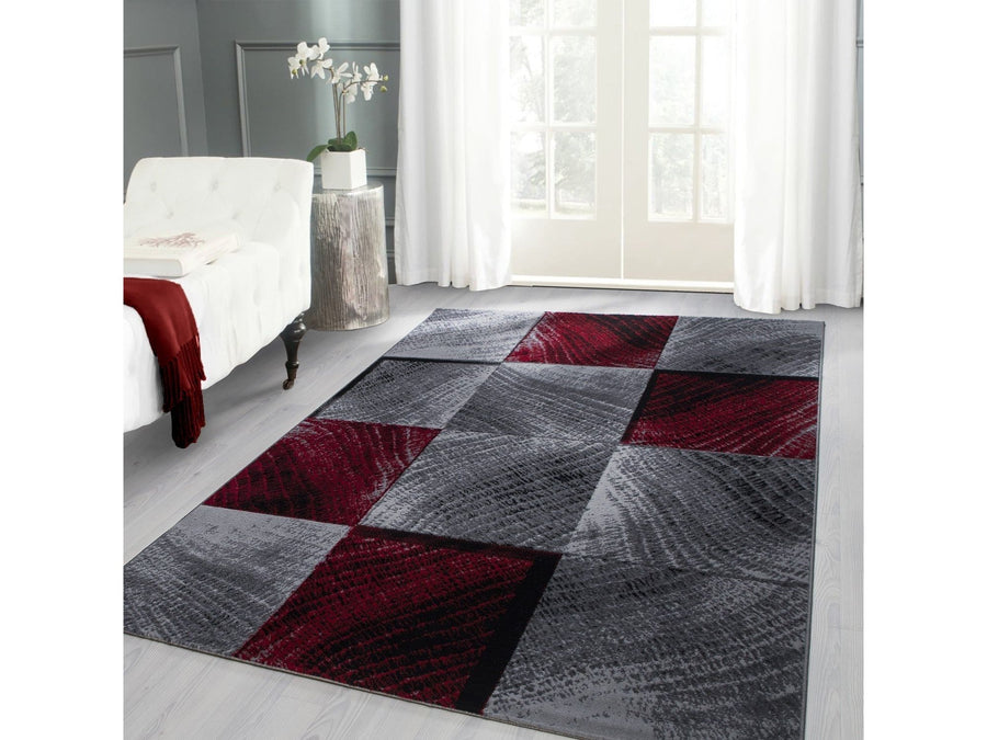 Moderner Designer Wohnzimmer Jugendzimmer Teppich Plus 8003 kariert Rot