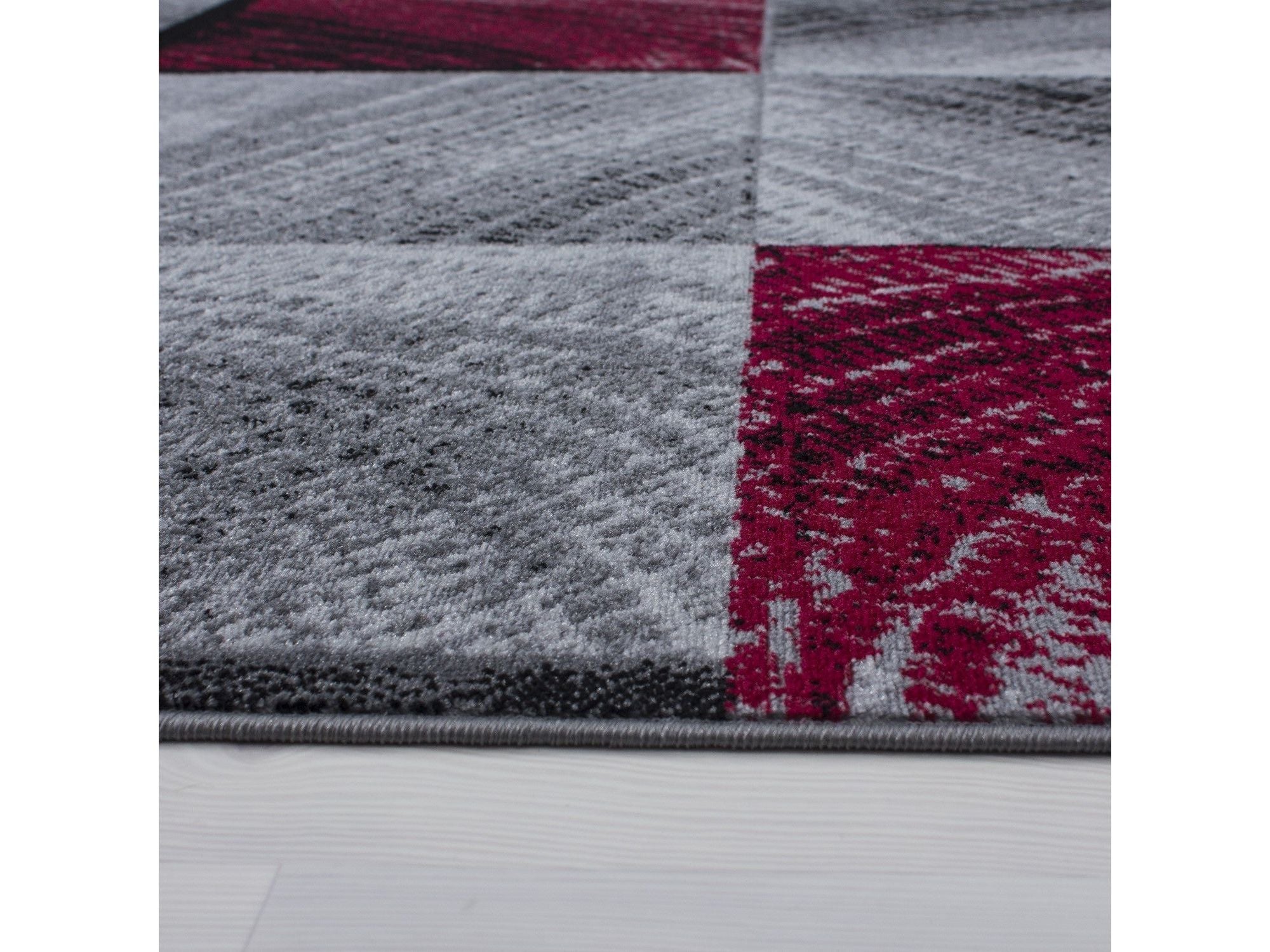 Moderner Designer Wohnzimmer Jugendzimmer Teppich Plus 8003 kariert Rot