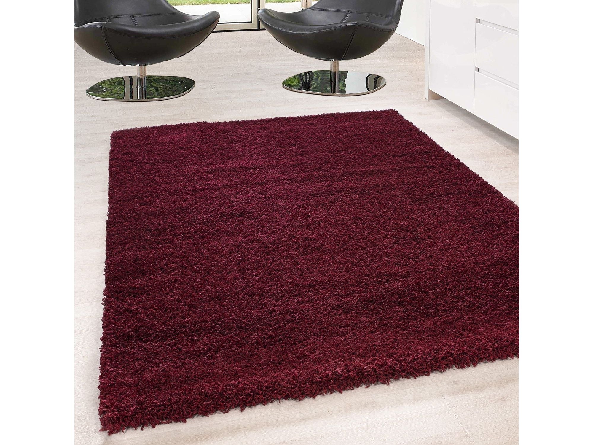 Hochflor Langflor Wohnzimmer DREAM Shaggy Teppich Unifarbe Florhöhe 5cm Rot
