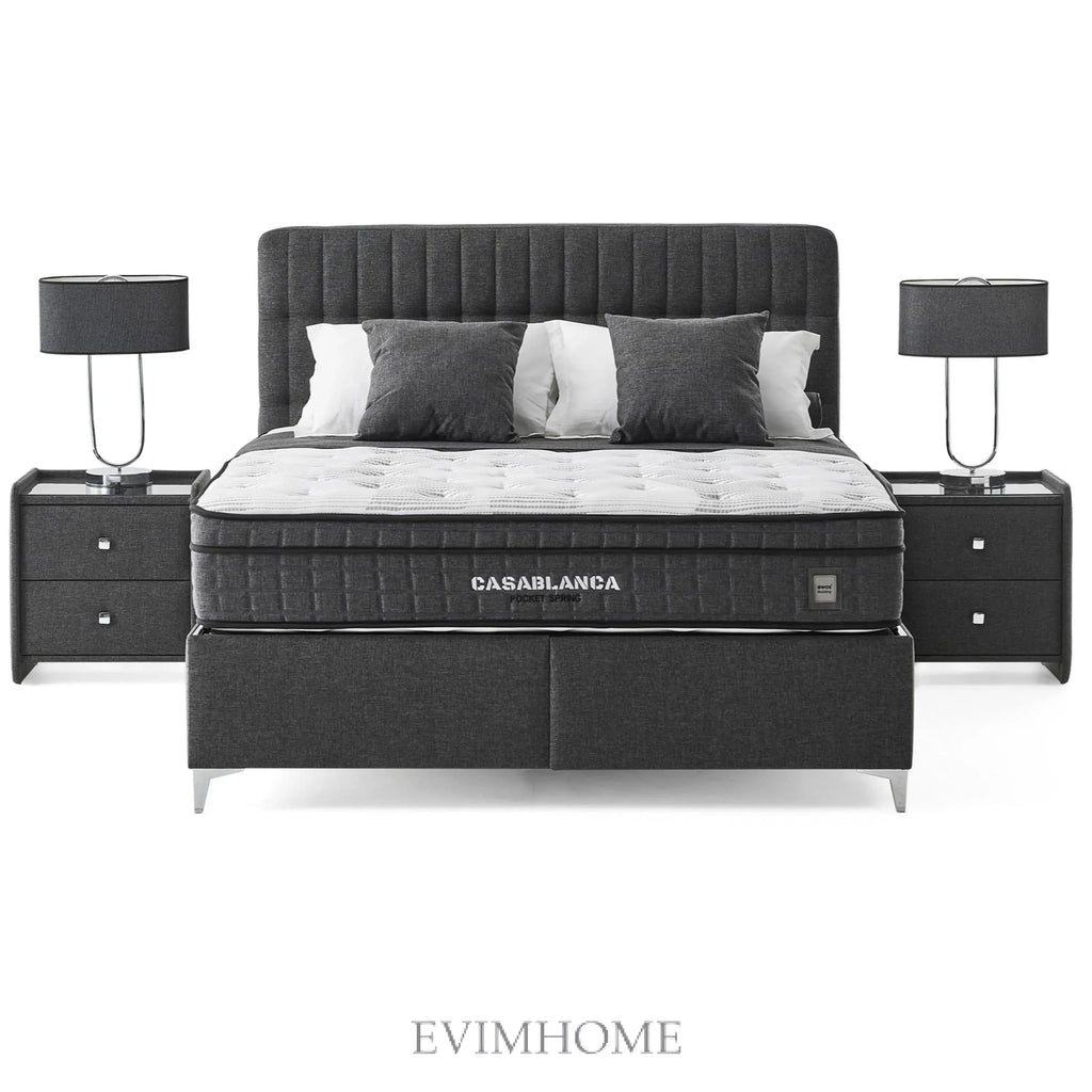 Casablanca Punto Boxspringbett Set: 5-Zonen-Federkern, Doppelkern-Technologie & Atmungsaktives Gewebe für Gesunden Schlaf – Elegantes Design und Optimaler Komfort Schlafsinn