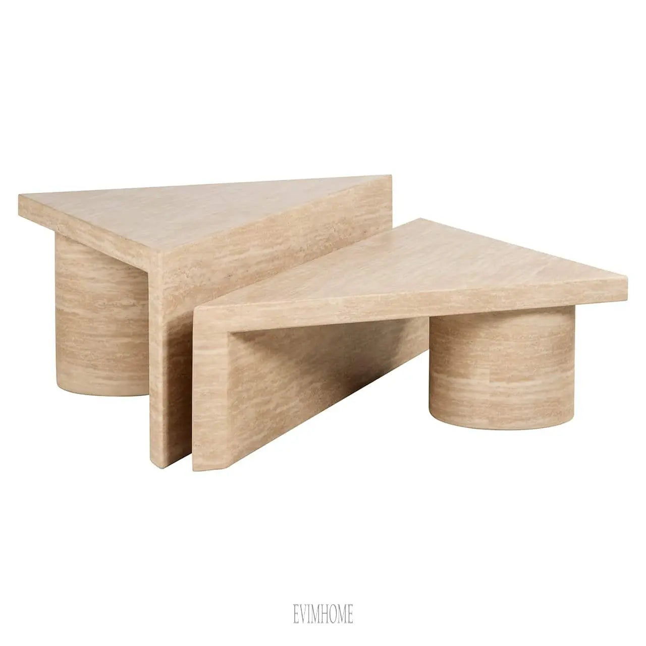 Couchtisch Fictus 2er-Set aus Kunsttravertin (Beige) Evimhome