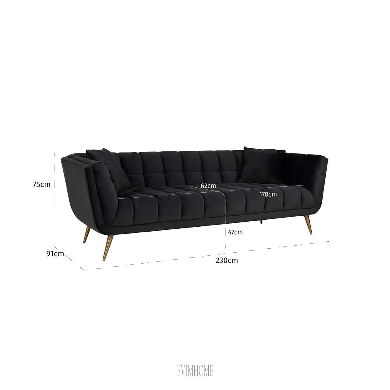 Sofa Huxley Antraciet Samt / Gebürstetes Gold (Quartz Antraciet 801) Evimhome