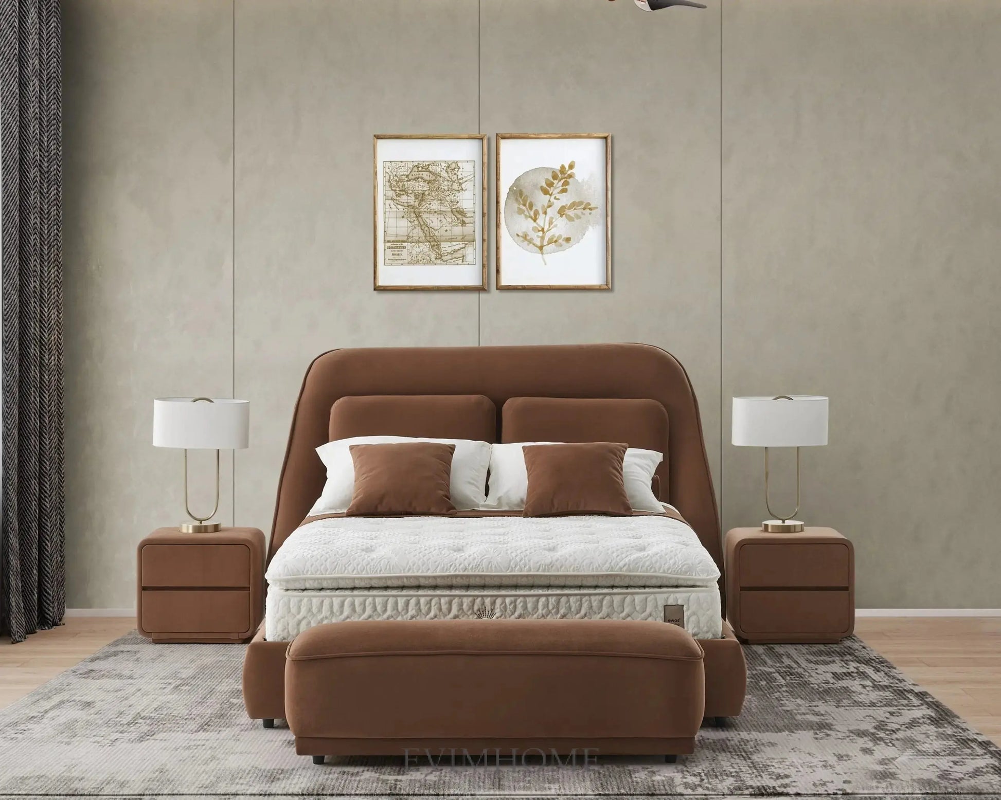 Kingmaster Venedik Boxspringbett Set inkl. Matratze – 1600 Double Pocket Federn, Weicher Plüschstoff & Doppelkern für Luxuriösen Schlafkomfort Schlafsinn