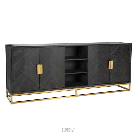 Sideboard Blackbone Gold 4-türig (Schwarz rustikal) Evimhome