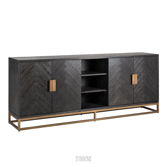 Sideboard Blackbone Messing 4-türig (Schwarz rustikal) Evimhome