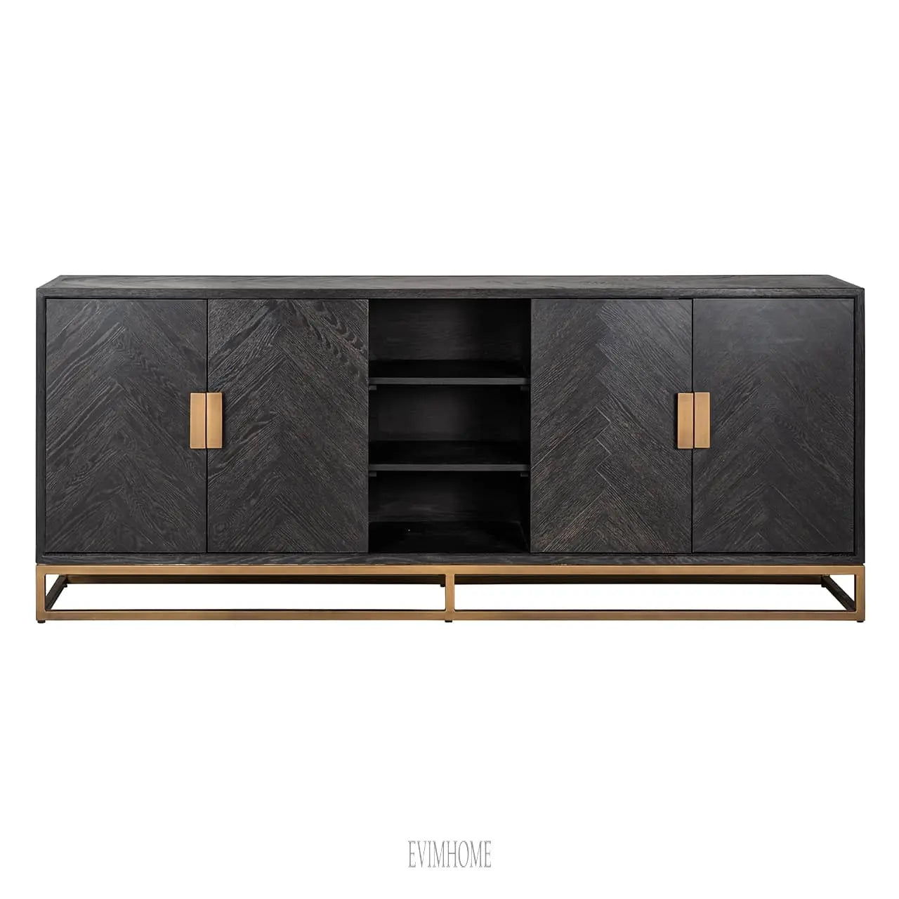 Sideboard Blackbone Messing 4-türig (Schwarz rustikal) Evimhome