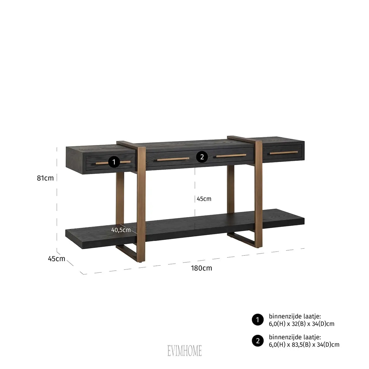 Sideboard Cambon 3 Schubladen (Dunkler Kaffee) Evimhome