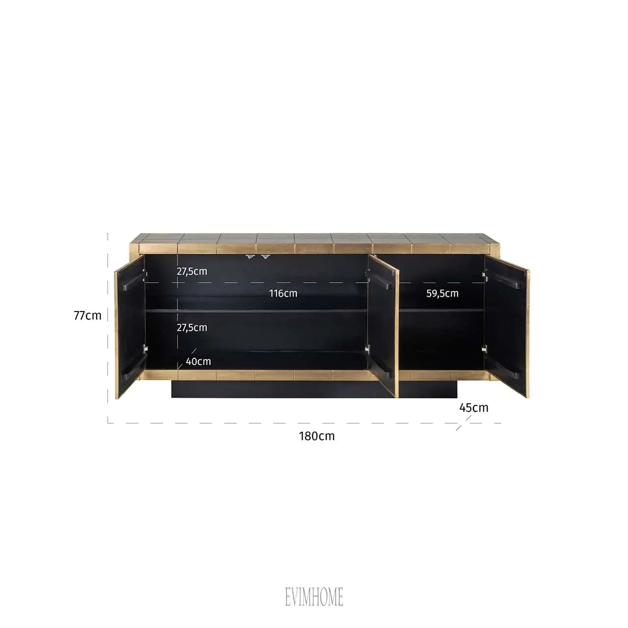 Sideboard Collada 3-türig (Gebürstetes Gold) Evimhome