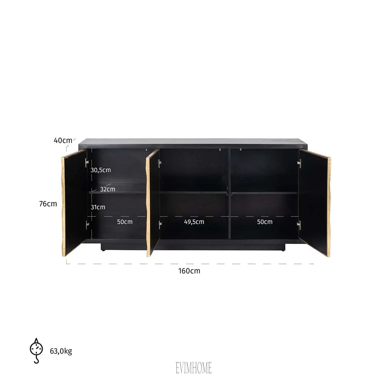 Sideboard Esher 3-türig (Schwarz) Evimhome