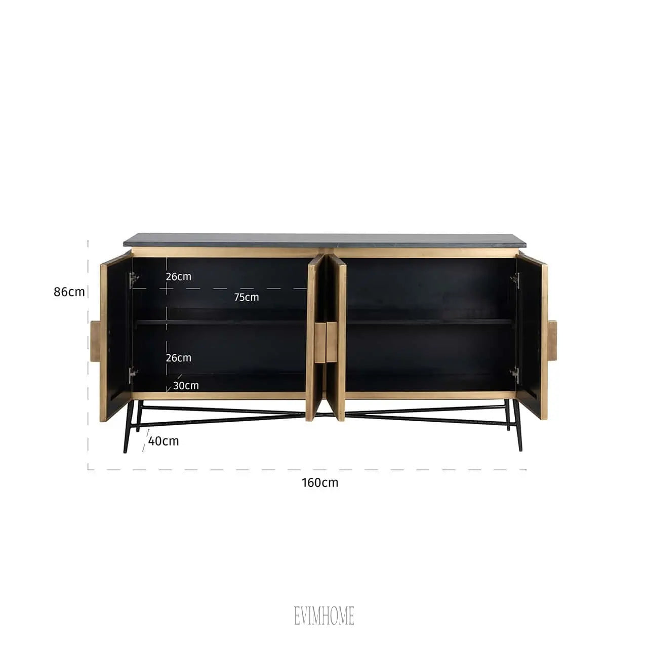 Sideboard Ironville 4-türig (Gold) Evimhome