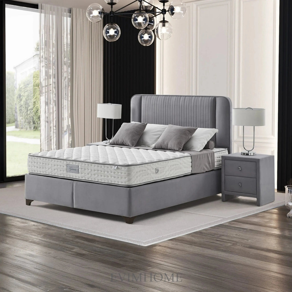 Silber Meridian Boxspringbett Set inkl. Matratze – Bonell-Federkern für Maximale Hygiene, Komfort & Langlebigkeit Schlafsinn