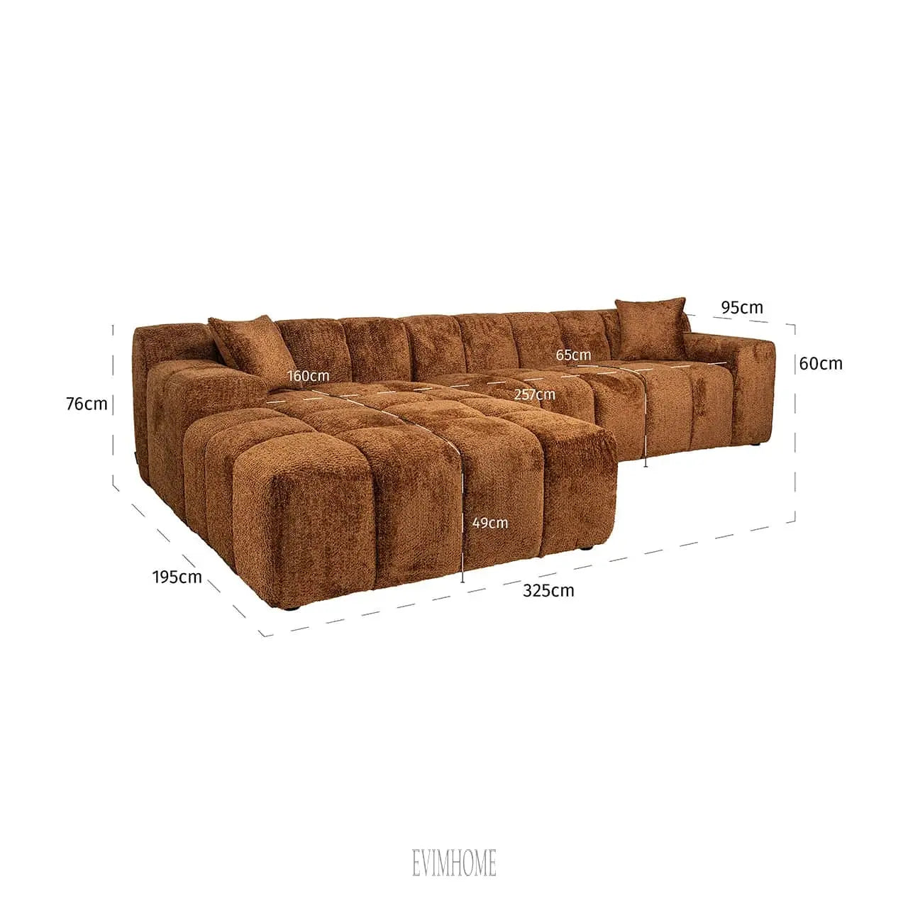 Sofa Cube 3-Sitzer + Lounge links (Be Lovely 603 Cinnamon) Evimhome