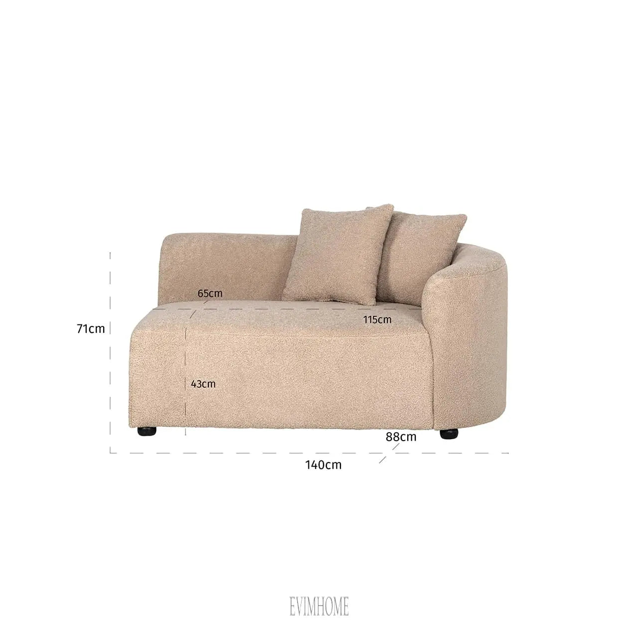 Sofa Grayson Armlehne rechts Sand pelzig | vollgepolstert links (Himalaya 902 sand furry) Evimhome