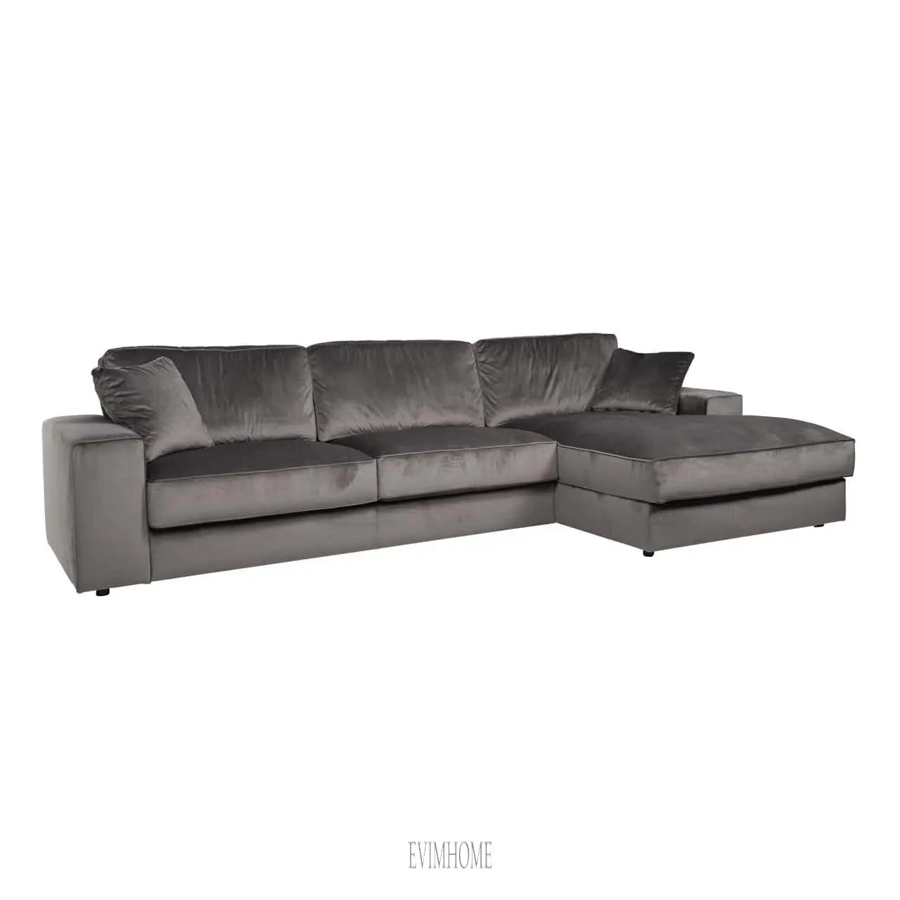 Sofa Santos 2,5 Sitzer + Lounge rechts Stein Samt (Quartz Stone 101) Evimhome