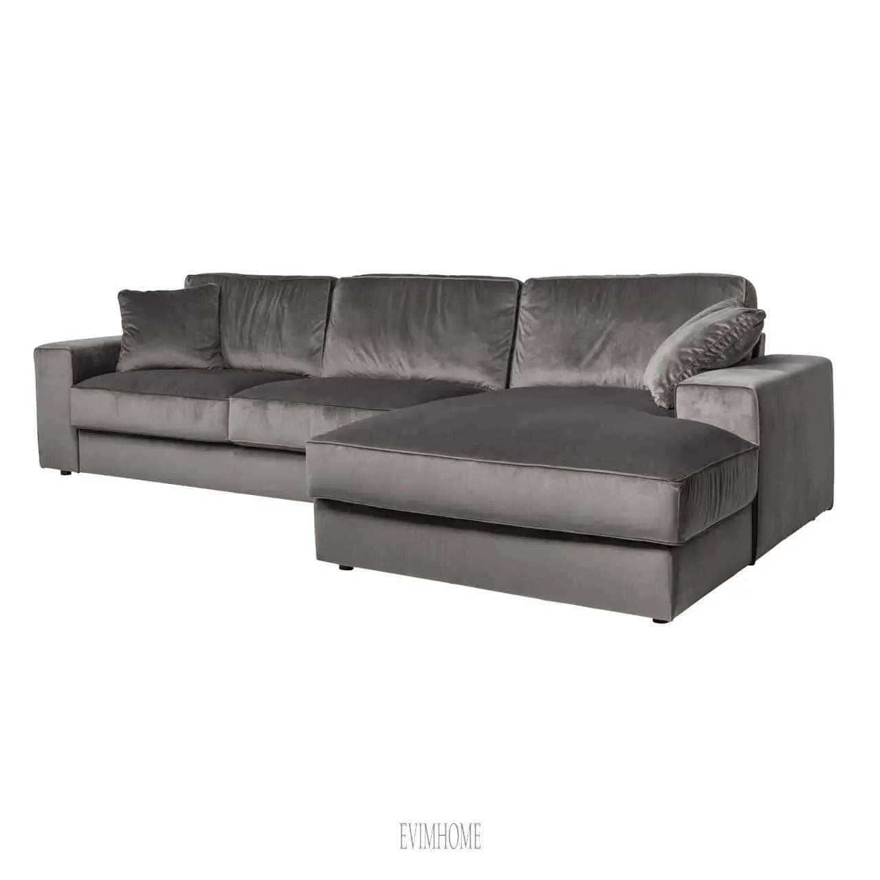 Sofa Santos 2,5 Sitzer + Lounge rechts Stein Samt (Quartz Stone 101) Evimhome