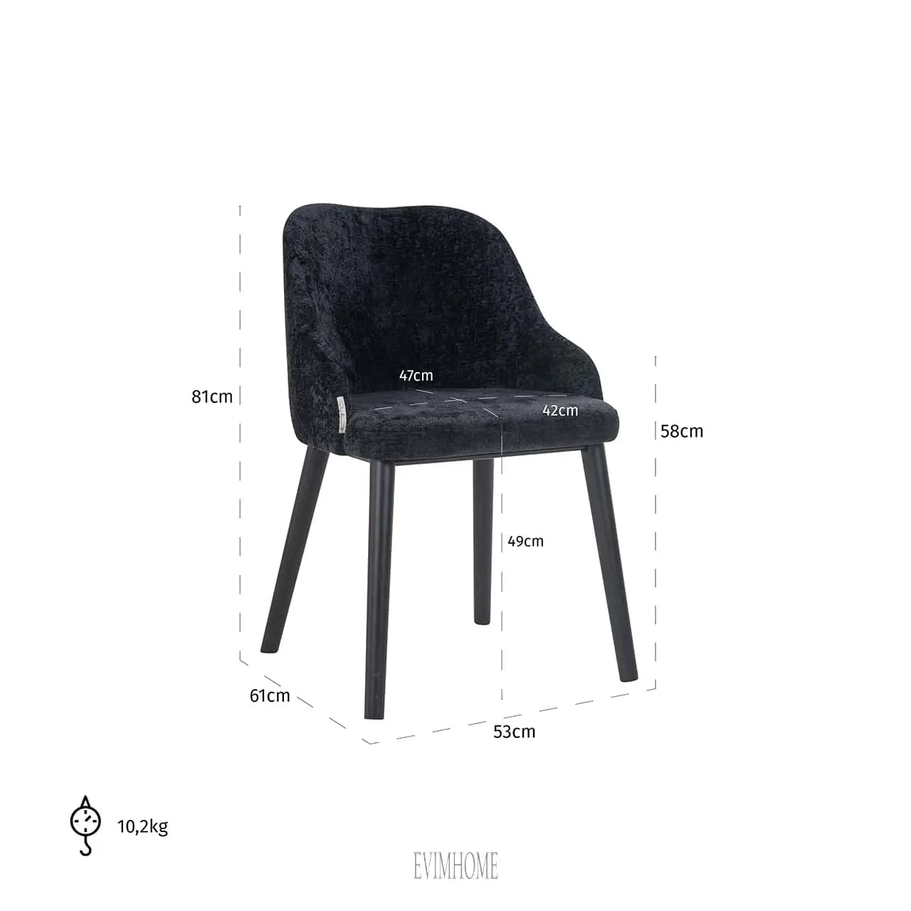 Stuhl Twiggy schwarzes Chenille (Bergen 809 schwarzes Chenille) Evimhome