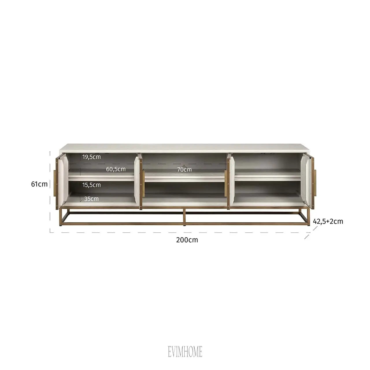 TV-Möbel Whitebone Messing 4-türig 200 (Verona Grey) Evimhome