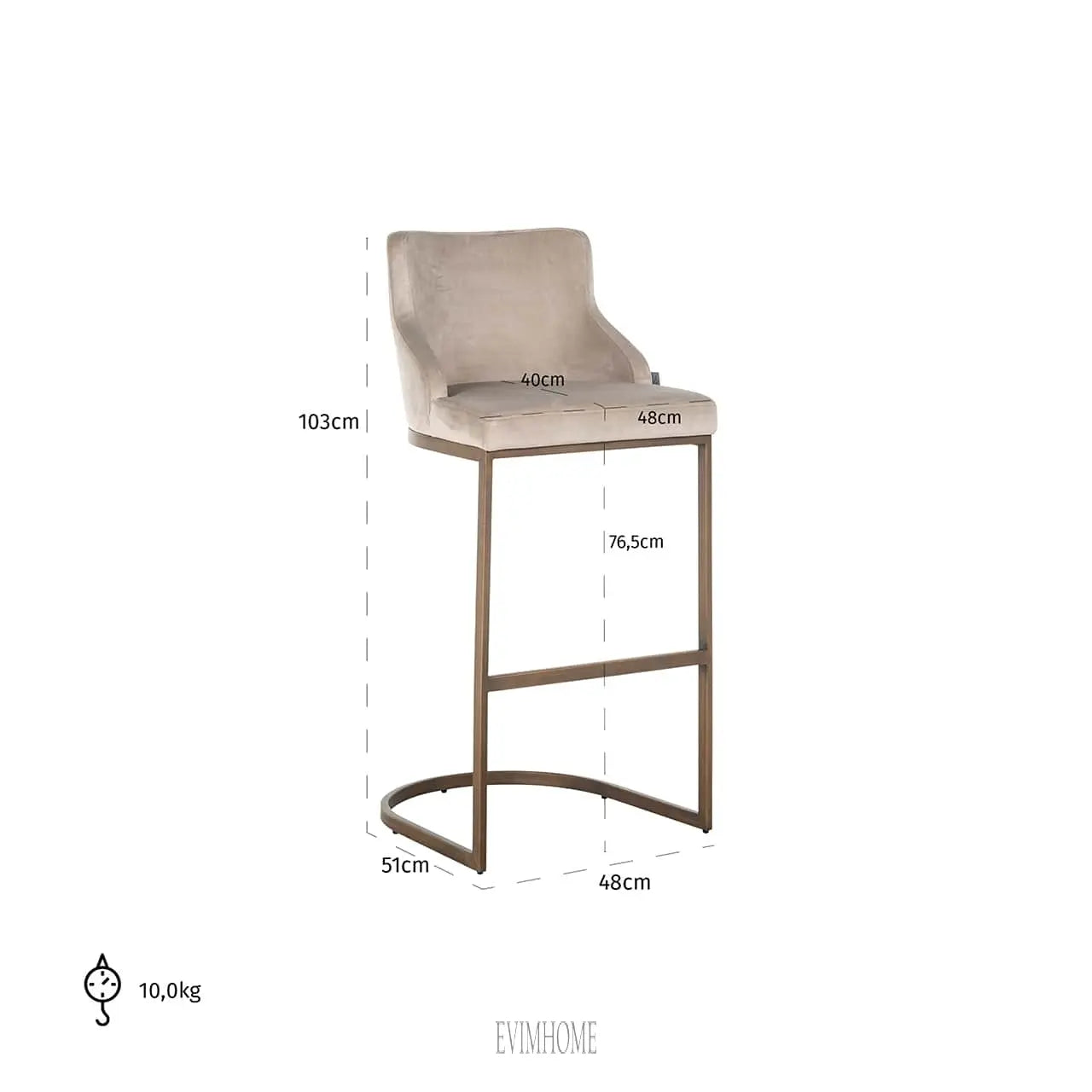 Barhocker Bolton Khaki-Samt / gebürstetes Gold feuerhemmend (FR-Quartz 903 Khaki) Evimhome